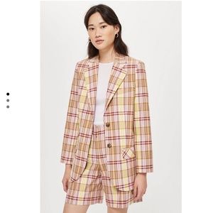TOPSHOP BOUTIQUE Mensy check plaid BLAZER  jacket pink US 4